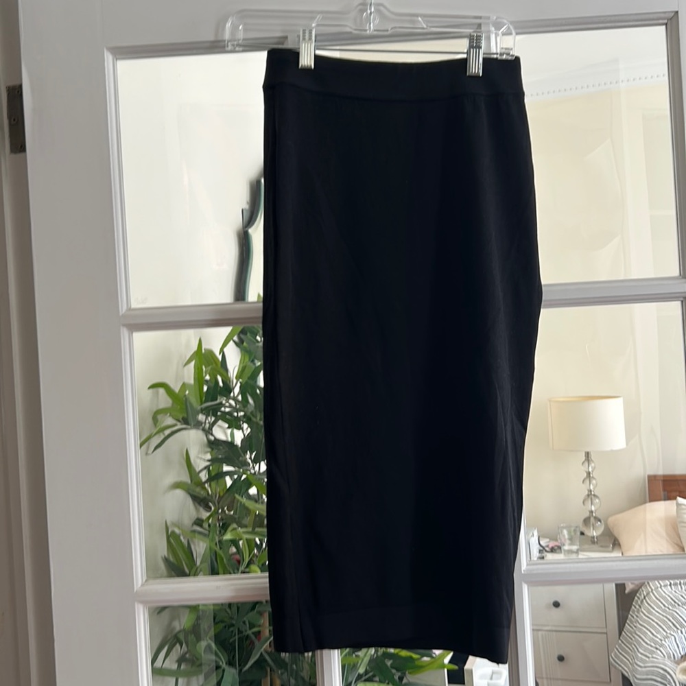 Kenzie black ribbed bodycon midi skirt polyester rayon spandex blend size small